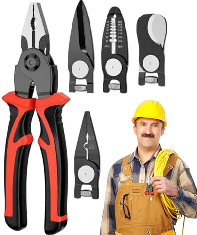 Alicates combinados, pelacables | Alicates de reparación de destornilladores 5 en 1, herramienta de mano de acero intercambiable, alicates, alicates multifuncionales, resistentes, para pelar, cortar y