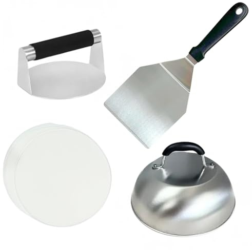 HTT GLOBAL Set di 4 pressa per hamburger, pressa per hamburger con manici resistenti al calore, pressa per carne, Smash Burger, barbecue a casa, set per hamburger, barbecue per la casa, barbecue