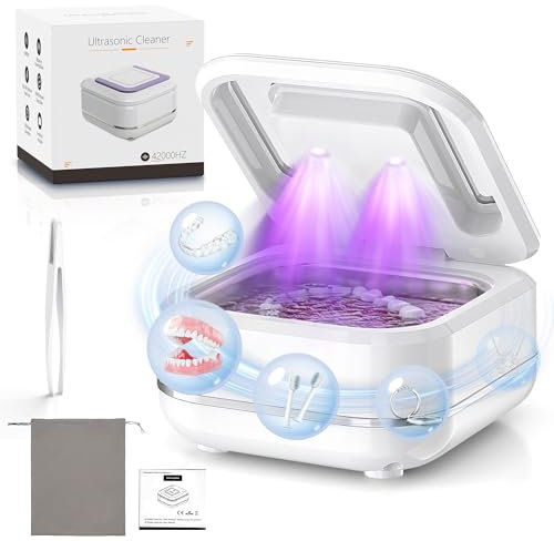 Ultrasonic Retainer Cleaner, 42kHz Ultrasonic Dental Cleaner Machine with UV Light, 180ML Capacity, Two Cleaning Modes for Dentures, Retainers, Mouth Guards, Aligners, and Jewelry