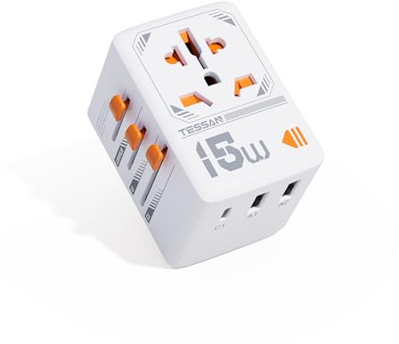 TESSAN Adaptateur Prise Universelle, Travel Adapter avec 1 USB C et 2 USB A, Adaptateur Universel de Voyage France vers USA Japon Canada UK Chine Italie Australie Thaïlande