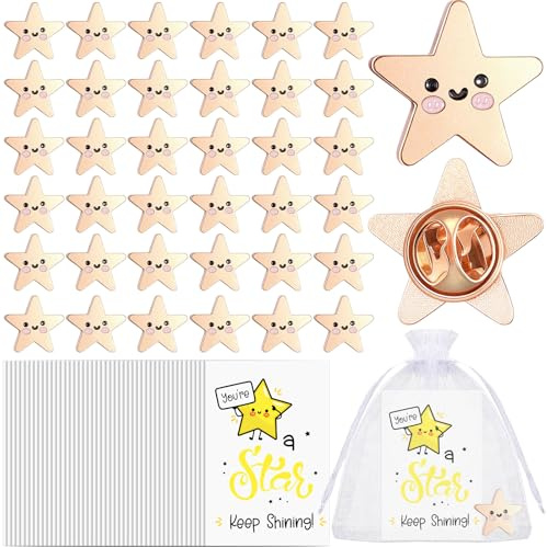 Namalu 36 Sets End of Term Gifts Include You're a Star Badge Lapel Pins Bulk Inspirational Motivational Greeting Cards Organza Bags Employee Appreciation Gifts for Student Coworker Volunteer Teacher