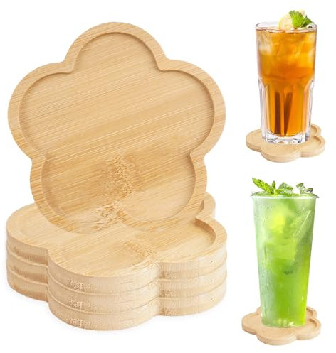 4 Pezzi Sottobicchieri a Mosaico in Bambù, Sottobicchieri in Bambù, Sottobicchiere Mosaico in Base, Sottobicchieri in Porcellana Mosaico, Sottobicchieri per Candele, per Piante Tazze