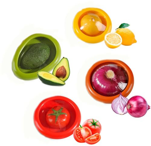 Ziranee Vegetable Fruit Storage Containers,4 PCS Silicone Fruit and Vegetable Storage Containers Set for Fridge Onion Storage Container Avocado Keeper Tomato Saver Lemon Holder