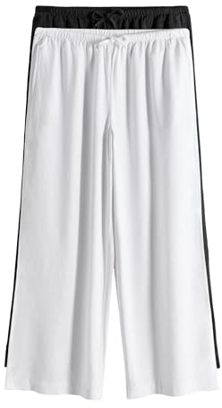 THE SET Femme Pantalon Large à Enfiler Contenant du Lin, lot 2 | Coupe standard, Taille mi-haute, Fermeture boutonnée, Jambe large