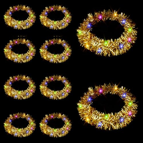 niCWhite 10pcs Light Up Headband LED Gold Tinsel Headbands Crowns