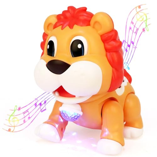 Jonuin Crawling Toys, Baby Light Up Musical Toys, Baby Sensory Toys, Interactive Lion Crawling Toy for Babies Toddlers, Crawling Toy for Kids Easter Christmas Birthday Gifts