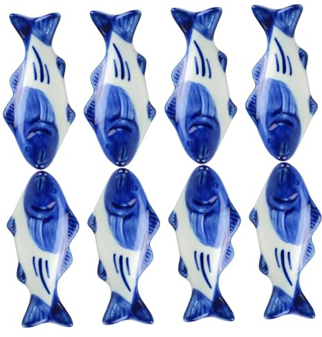 VICASKY Supporto per Bacchette in Ceramica a Forma di Pesce 8 Pezzi, Poggia Bacchette Creativo e Funzionale Superficie Liscia, per Cene e Compleanni