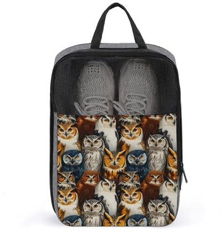 Borse per scarpe da golf, da viaggio, per donne e uomini, con stampa colorata con gufo, borse da viaggio per imballaggio in valigia, per danza, bowling, calcio, scarpe da ginnastica, organizer per