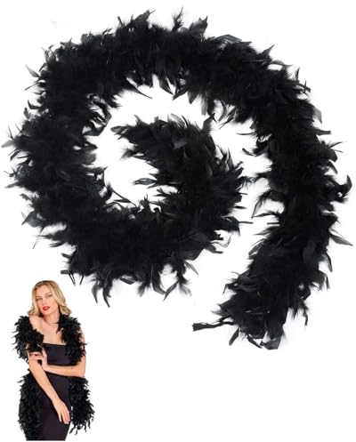 UYRVAPE 1 pezzo Boa,Sciarpa di piume da 2 m, soffice sciarpa di piume adatta per ballo di fine anno, matrimonio, Natale, Halloween, carnevale, accessori per costumi(nero)