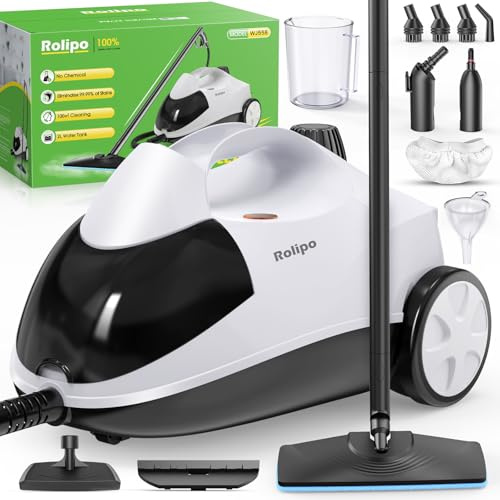 Rolipo Dampfreiniger, Dampfdruck: 4 Bar, Leistung: 2000 W, Tank: Max 2 L, Nutzungsdauer: 40 Minuten, mit Bodenreinigungsset, Düsen und Rundbürste von Böden, Sofas, Polstermöbel und Autos