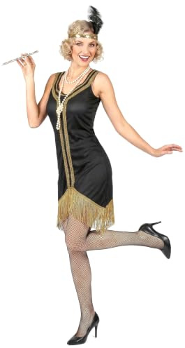 DEGUISE TOI - Déguisement Charleston noir et or à franges Femme - Robe - Bandeau - M - Noir - Déguisements adultes - 100% Polyester - Lavable à la main - Carnaval