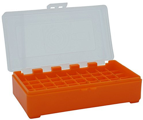 Waffenpflegewelt WPW Patronenbox aus robustem Kunstoff mit Klappdeckel für Kaliber 9 mm para, Kaliber 9 mm Luger, Kaliber 9 x 21, Kaliber .380 Auto 50 Stück orange