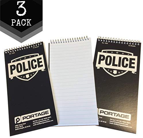 Portage Public Safety Police Notebook – Top Bound Spiral Notebook, Writing Pad for Interviews, Accidents & Incident Reports, Field Notes Book for Police – 4x8 In, 70 Sheets, 3 Pack