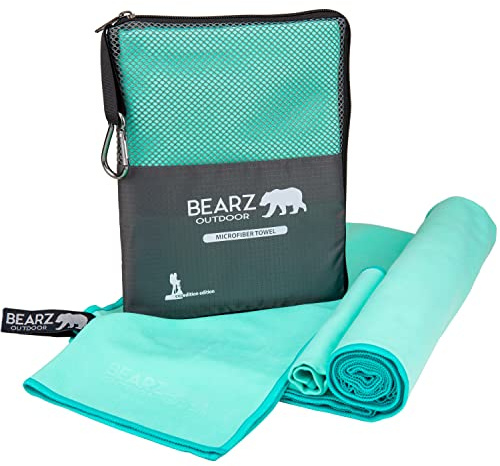 BEARZ Outdoor Lot de 2 Serviettes de Voyage en Microfibre légère, absorbante et à séchage Rapide, pour Salle de Sport, Plage, Camping, randonnée (Vert Menthe)