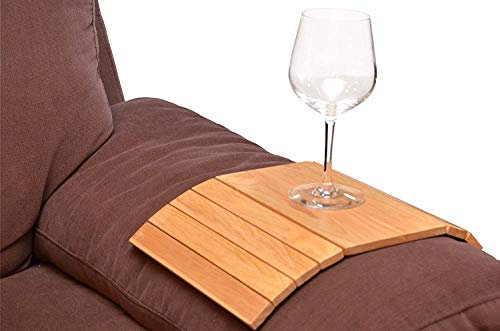 GLOW Flexible Sofa Tray Table – Single Stylish Wooden Folding Coaster for Arm Rest Chair Couch Seat Protection – Ideal for Tea Cup Coffee Mug Glass Bottle Cans Plates Snacks Phone Laptop Remote
