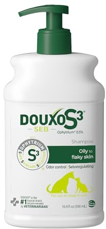 Douxo S3 Seb Shampoo, Contains 0.5% Ophytrium, Odor Control & Seboregulating, For Oily to Flaky Skin, Seborrhea, For Dogs and Cats, 16.9 fl. oz. (500mL)