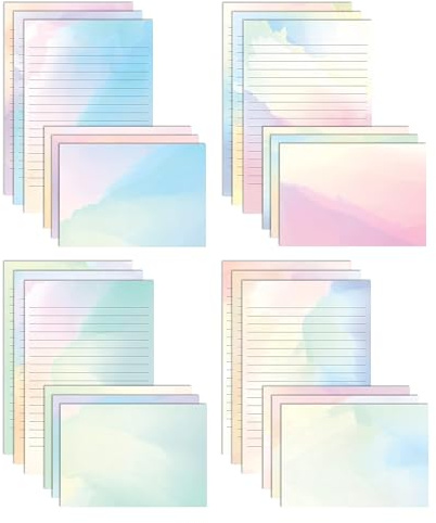 Better Office Products Mini Stationery Set, 100 Piece Set (50 Lined Watercolor Sheets + 50 Matching Envelopes), 5.5 x 8.25 inch, 12 Unique Designs, Double Sided Printing, One Side Lined Paper,
