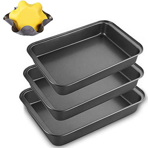 SENENQU 4 Stück Auflaufform groß Universal Set Backbleche Extra Hohem Rand - 30X20/32X22/34X24CM Backform und 6 Tortillaform - Kohlenstoffstahl (PFOA FREI) Schwarz