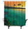 Ulticool Duschvorhang – Meer Strand Palme Sonnenuntergang - 180 x 200 cm - Waschbar - Anti Schimmel - mit 12 Ringen - Blau Grün Gelb