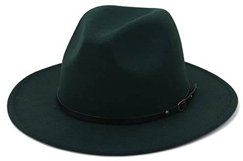 EATAN Fedora cappelli con fibbia da cintura per uomo e donna, alla moda, classico, tesa larga, unisex, cappello panama, cappello da sole, verde scuro, Taglia unica