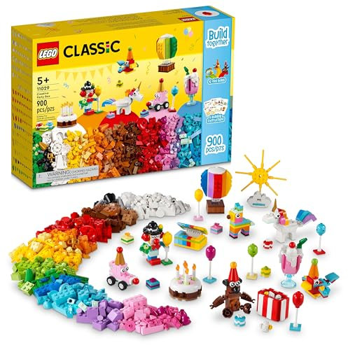 LEGO Classic Creative Party Box Bricks Set 11029, Play and Be Inspired by LEGO Masters, Family Game, Fun for All Ages, with 12 Mini-Build Toys: Teddy Bear, Clown, Unicorn