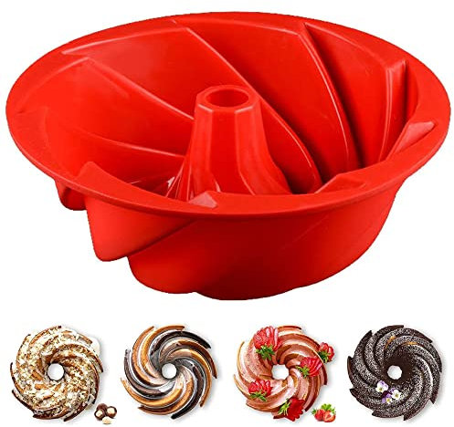 Stampo Ciambellone Silicone 1Pcs - Forme Ciambellone - Stampi in Silicone per Dolci - Stampo Silicone - STAMPO SILICONE Ciambella - Stampi Torte Particolari - STAMPO Cake - 24x10cm (Torta Rosso)