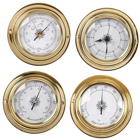 rockible Thermomètre et Hygromètre, Baromètre, Horloge, Stations Météorologiques, Dia 98mm, Instruments de Voile pour Bateau, Yacht, Atelier, Marine, 4 Pièces