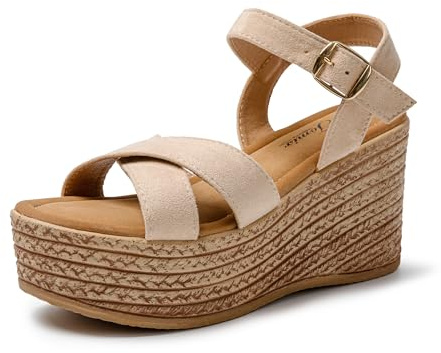 JOMIX Sandalias Mujer Verano con Cuñas Esparto Sandalias Cuña Mujer Playa Piscina Mar