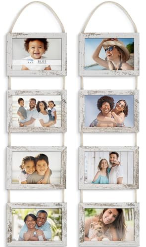 Icona Bay - 6x4 Wall Hanging Picture Frames Collage with 8 Openings - Distressed White, 2 Pack - Casual Style Engineered Wood Frames - Wall Mount Only - Bliss Collection