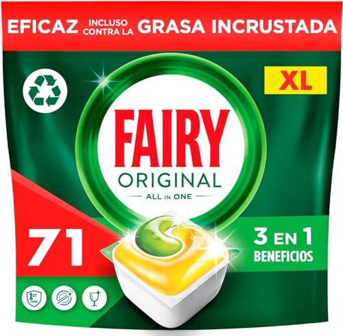 Fairy Original Pastiglie Lavastoviglie, 71 Capsule, Limone, Detersivo Con Azione Pulente Al Primo Lavaggio, Efficace Sul Grasso Incrostato Con Azione Brillante