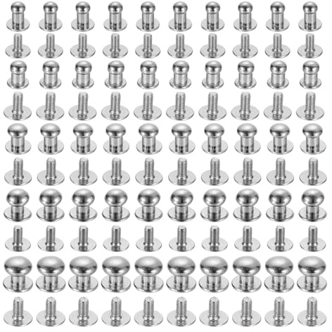 sourcing map 4/5/6/7/8mm Ball Head Stud Rivets Screw Back, 50Pack Round Head Button Nipple Rivet for DIY Leather Craft Handbag Belt, Silver Tone
