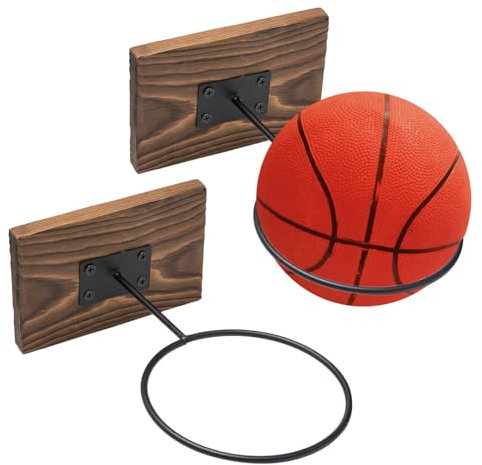 UTMACH 2 Piezas Soporte de Pared Para Balon de Futbol Baloncesto Voleibol Soporte Balones Pared de Montaje Soporte Pelotas Pared Madera Universal Soporte Pared Balones Exhibición Con Tornillos Univers