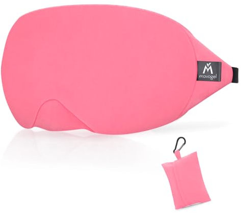 Mavogel Cotton Sleep Mask - 100% Handmade, Light Blocking Sleep Eye Mask with Updated Bending Nose Design, Soft Sleeping Mask for Women Men, for Sleep/Office/Naps, Includes Travel Pouch (Peach Pink)