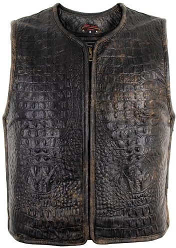 MDM Veste en cuir pour homme Vintage Club en imitation crocodile en cuir de vachette, Marron vintage., XL