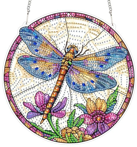 Bimkole Diamond Painting Hängsmycke Trollslända, Hängande Diamantkonst Diamantmålningsset Djur Blomma, Diamantmålningssats, 5D Diamantmålning För Fönstervägg Och Entrédekor 20x20 cm
