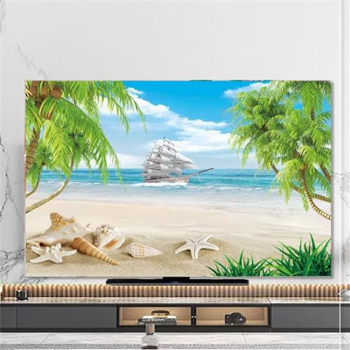 Hixingo Cubierta Antipolvo TV, Patrón Estrella de Mar 3D Cubierta Antipolvo Television Funda para Televisor Elástico Universal 32-80inch Protector de Televisión (Cocotero,40-43inch)