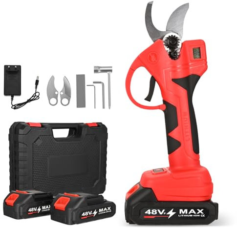 Tijeras de Podar Eléctricas Diámetro de Corte 30 mm, Tijeras de Podar Electricas Inalámbricas Motor sin Escobillas con Baterías 2x2000mAh y Pantalla LCD, para Jardinería Árboles Frutales Viñedos