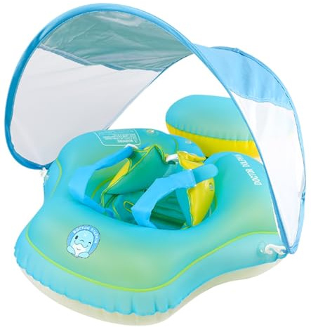 Octonyluck Salvagente Neonato con Parasole, Piscina Salvagente per Bambini, Salvagentes Neonato, Salvagentes Gonfiabile per Piscina Regolabile Doppio Airbag Anello, per bambini da 6 a 36 mesi