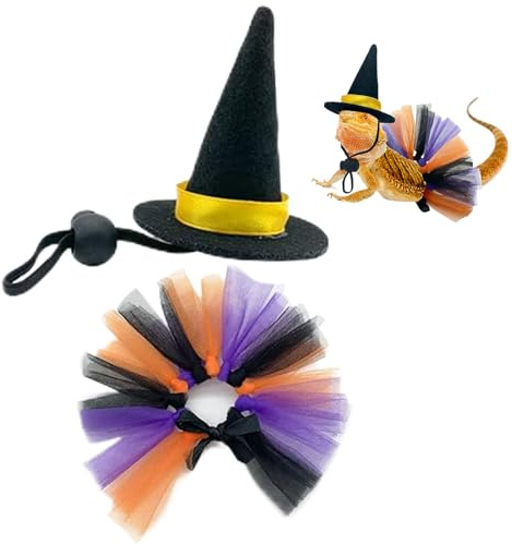 Monozoz Costume de Gecko | Costume d'halloween de sorcière de Dragon Barbu | Vêtements pour Reptile | Fournitures pour Animaux de Compagnie pour amphibien, Poussin, Serpent, Tortue, Gecko, hérisson