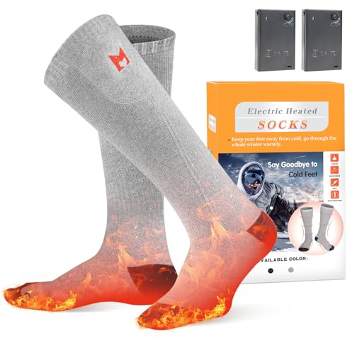 Heated Socks, MUTOUHE Electric Heated Socks for Men Women, Battery Foot Warmer Socks for Winter Outdoor Sports - Skiing, Camping, Fishing, Hiking (Grey)