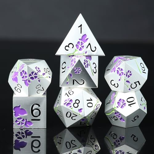 Elifel Dés Métal DND Lot de 7 D4 D6 D8 D10 D12 D20 D% Polyédrique Métalliques D&D Dice, Jeu de Dés Donjons et Dragons Pathfinder MTG Jeux de rôle