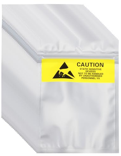 sourcing map 200 bolsas antiestáticas de 3.5 x 5.3 pulgadas, bolsa resellable de blindaje ESD con etiquetas para disco duro, disco duro, SSD, placas base de dispositivos electrónicos, color plateado