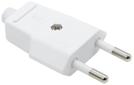 WEBMATEL Clavija Bipolar Macho 10A 250V Blanco IP20 | Enchufe Bipolar Recto sin TT | Contactos de Latón Niquelado | Conector Eléctrico Tipo Hembra