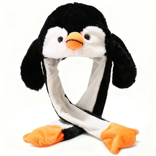 YskerrigToy Pingüino Gorro con Orejas Móviles, Animal Sombrero de Peluche Gorro Orejas Que Se Mueven Sombrero con Oreja Floppy Divertido Gorros Cosplay para Fiestas Navidad Carnaval