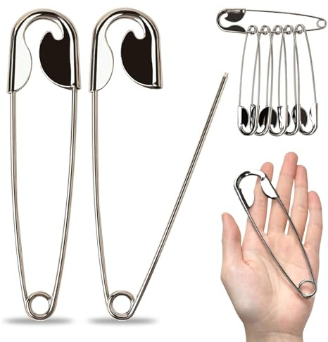 TESGADGETS 5 Pezzi di Grandi Spille da Balia in Metallo Jumbo, Argento Robusto, per Biancheria, Coperte, Portachiavi, Outdoor