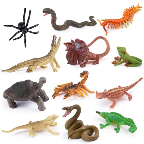 Maxmoc 12pcs Reptile Animal Toy Set,Mini Animal Toys | Plastic Realistic Figurine, Including Turtle, Snake, Spider, Lizard, Centipede,Ideal as a Gift for Children