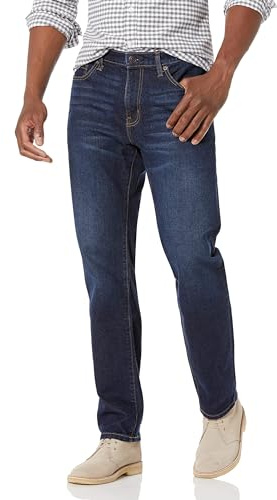 Amazon Essentials Pantalón Vaquero Elástico de Ajuste Recto - colores interrumpidos Hombre, Lavado Índigo, 36W / 30L