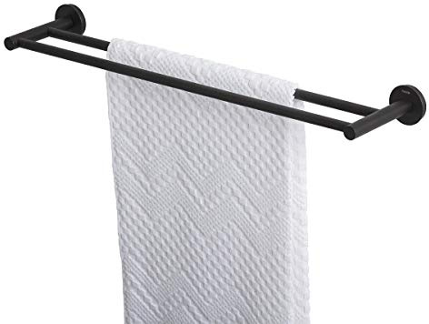 Tiger Urban Handtuchhalter doppelt, Edelstahl, Farbe: Schwarz-matt, Handtuchstange zur Wandmontage mit austauschbaren Dekor-Ringen zur individuellen Gestaltung, BxHxT: 60 x 5x12 cm