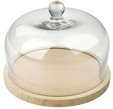 Fackelmann 31035 Dôme à fromage, Cloche à fromage, Plateau de fromage, Bois certifié FSC, Verre, 20 x 14 cm