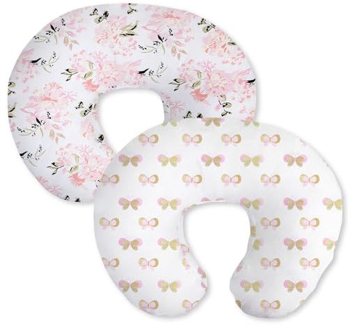 Little Grape Land amningskudde överdrag för baby flicka, mjuka avtagbara överdrag andas för amningskudde, 2-pack amningskudde fodral passar standard amningskuddar (blommig och fjäril)
